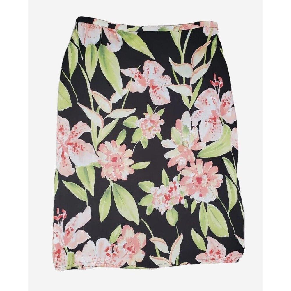 Tommy Bahama Women's SZ 2 Knee Length Silk Skirt Black Floral Stretch Lined